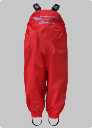muddlarks® bib-n-brace childrens waterproof overalls front red