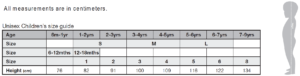 Unisex children's size guide